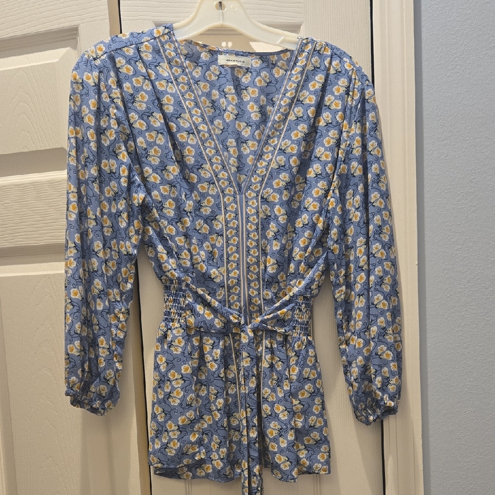 Max Studio Blue and Yellow Floral Blouse